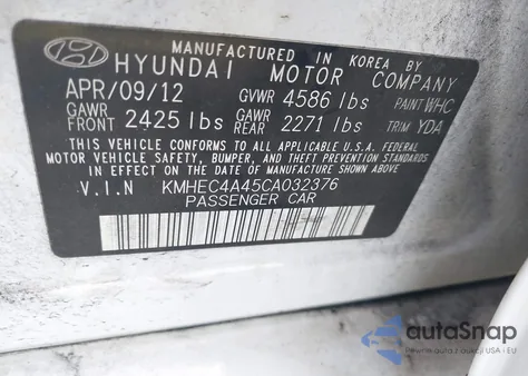 2012 Hyundai Sonata Hybrid from USA, damaged, VIN KMHEC4A45CA032376